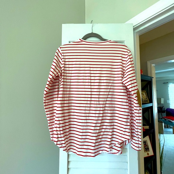 Red & white long sleeve with suede patch on elbow. Large - Picture 2 of 4